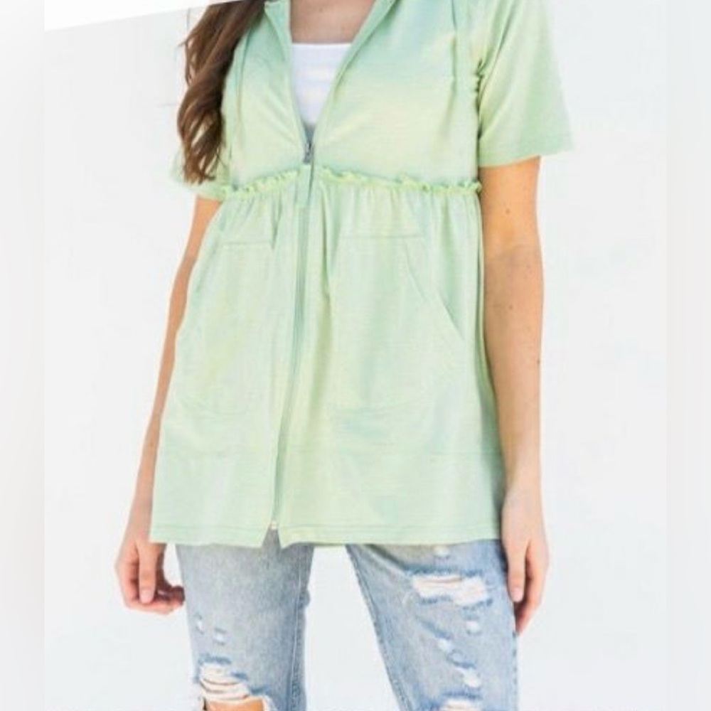Evy’s Tree Alisha Mint Green short-sleeved zip-front Hoodie